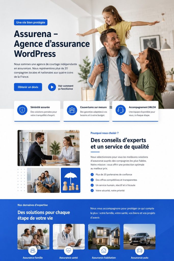 Capture d'écran du thème Assurena pour agences d'assurance