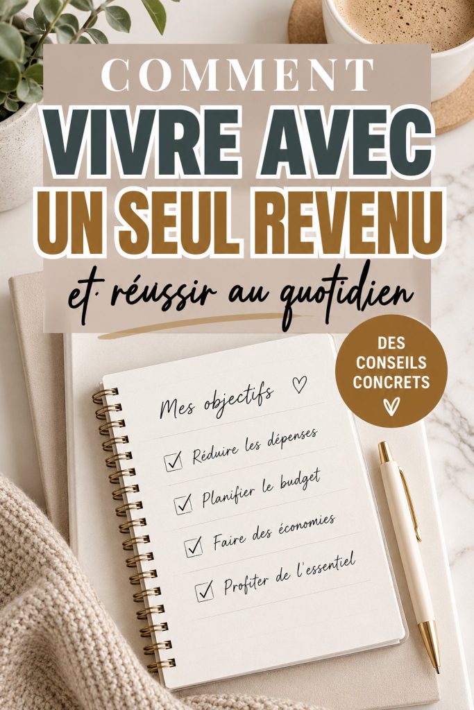 Femme souriante à la maison, organisant son budget familial, illustrant la gestion des finances avec un seul revenu.