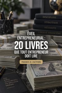 Couverture d'un livre sur l'entrepreneuriat avec des accessoires de bureau, illustrant l'esprit entrepreneurial.